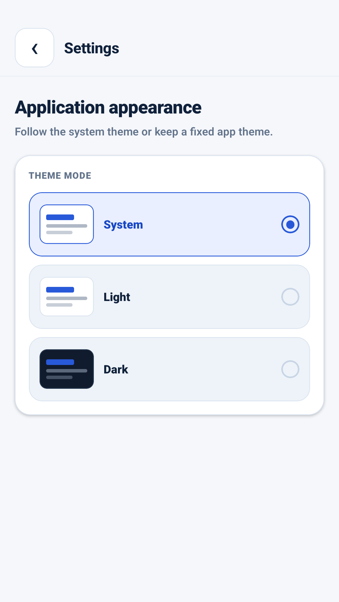 AppMetrica Viewer-tema-instellings