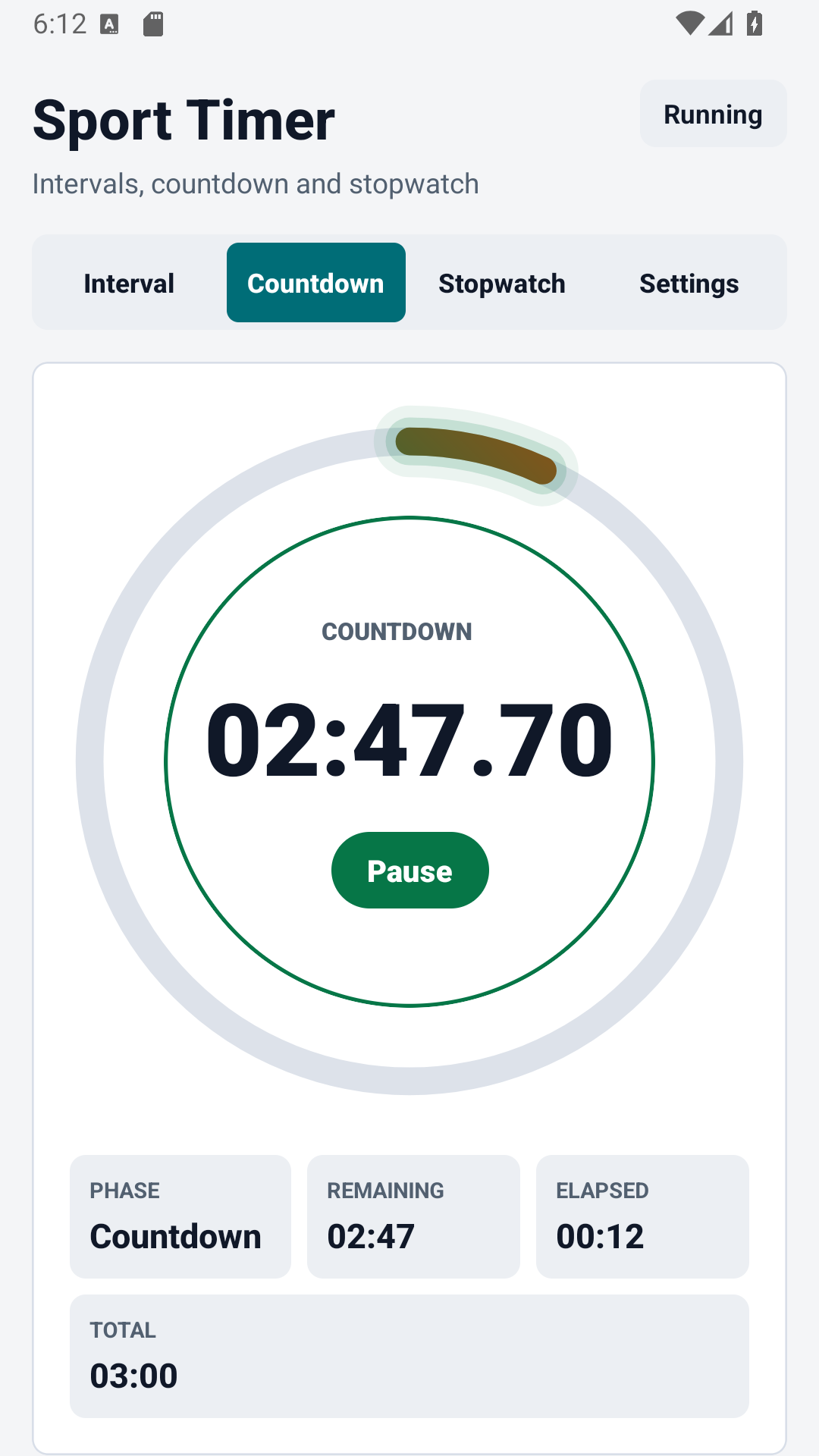 Sport Timer aftelskerm